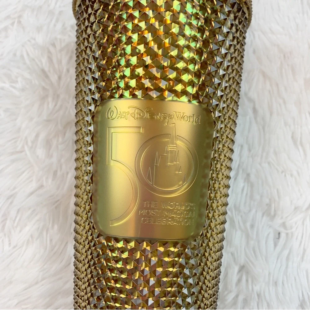 Walt Disney World 50th Anniversary Geometric Starbucks studded Tumbler Gold 24oz